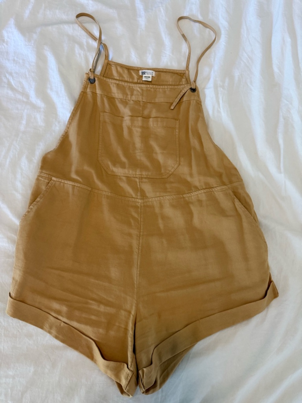 Billabong Mustard Tan Linen-Blend Romper Overalls